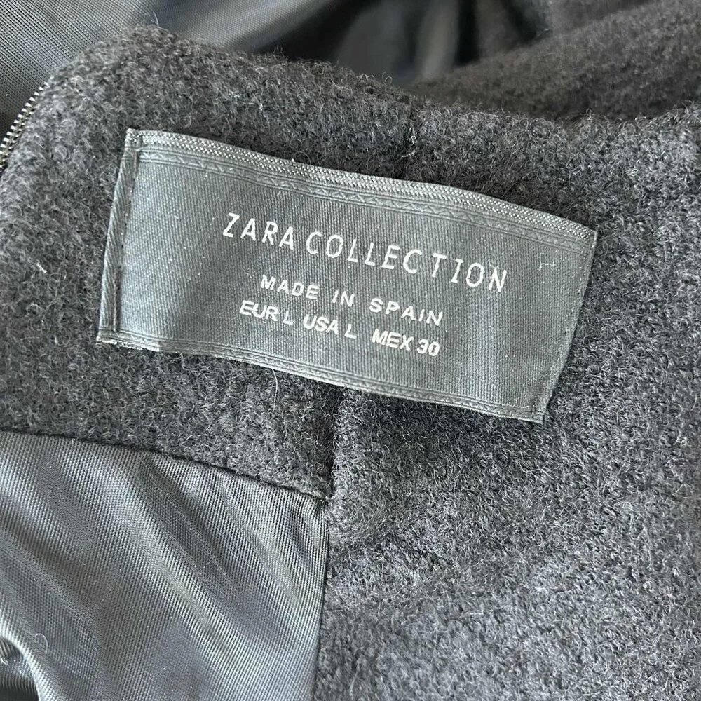 Zara Collection Black Textured Wool Mock-Neck Shift Dress with Pockets – EU L - Picture 12 of 12